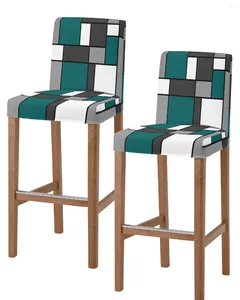 Chair Covers Geometry Blue-Green Abstract Bar Stool Elastic Short Backrest Seats Protector For Home Dining Room