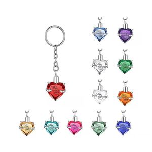 Key Rings Heart Shape Crystal Pendant Memorial Chain Cremation Urn For Human Pets Ashes Keepsake Ring Jewelry To Men Women Drop Deliv Otqvr
