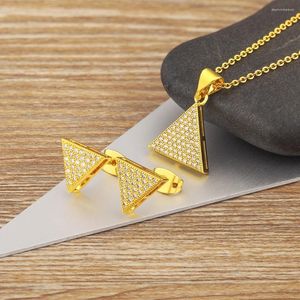 Комплект ожерелья и серег Nidin, корейский золотой цвет с цирконием для женщин, креативный дизайн, треугольный геометрический эстетический дизайн