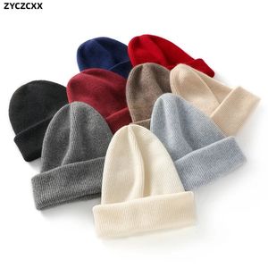 Thickened Unisexed Pure Cashmere Knitted Hat Mens Outdoor Ski Thermal Tube Hat Womens Winter Windproof High Quality Solid Hat 240122