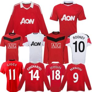 2009 2010 2011 Rooney Giggs Berbatov Retro Soccer Jerseys Owen Chicharito Man Evra 09 10 Nani Scholes vidic Vintage United Classic Football Shirt