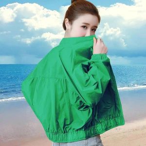 Kurtki damskie Cardigan Green Shirt Summer Cienka 2024 Blouser Lady's Sun Ochrony odzieży Krótka kurtka biały top