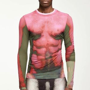 T-shirt da uomo Moda Pullover tie-dyed T-shirt O-collo a maniche lunghe primaverili per uomo Casual Slim Trend Collant Top Street Y2k Cyberpunk