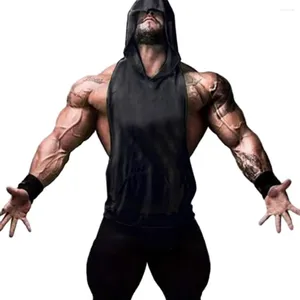 Regata masculina solta musculação fitness colete sem mangas com capuz esportes com axila profunda grande bolso de remendo para treinamento jogging