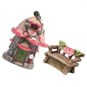 Trädgårdsdekorationer svampdekor fairy house staty stol prydnad harts skrivbord halloween po prop