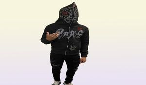 Men's Hoodies Y2K Full Zip Up Hoodie Men Autumn Winter Gothic Rhines Web Sweatshirt Hip Hop Grunge Skeleton Oversized Jacket9570507