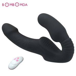 Sexo Strapless Strap-on Vibradores Vibradores para Mulheres Duplas Cabeças Vibrando Pênis Lésbicas Brinquedos Eróticos para Adultos Brinquedos Sexuais para Casais 240129