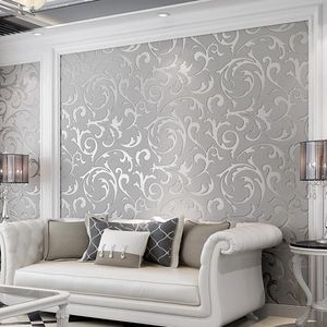 Silvergold Victorian Damaszk wytłaczona tapeta pokrywka ścienna srebrne kwiatowy luksus loquat liść papier domowy 240122