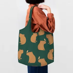 Sacos de compras reutilizáveis padrão capivara em estilo doodle saco mulheres lona ombro tote portátil mercearia shopper bolsas