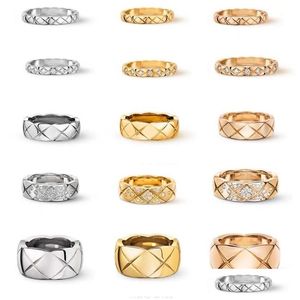 Med sidogenares designer högkvalitativ ring 18k guldpar diamant 4mm 6mm 10mm mönster klassisk staplad trend enkel parti accessor dhzj5