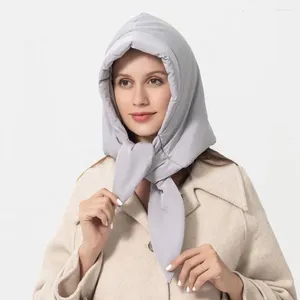 Berretti in piumino di cotone Foulard invernale Moda ispessito leggero triangolo Puff Sciarpa Cappello antivento impermeabile da donna