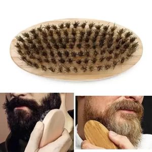 Boar Brestle Hair Beard Brush Hard Round Wood Handle Anti-Static Boar Comb Frisörverktyg för män Skägg Anpassningsbar FY3848 02