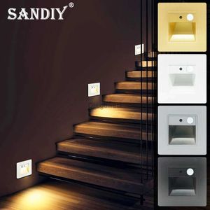 أضواء ليلية Sandiy Sensor Stairs Lamp Rescound Night Light Corridor Step Lighting Thip Thip Motion اكتشف الضوء الداخلي مع المربع 2W YQ240207