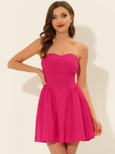 Allegra K Sexy trägerloses Partykleid für Damen, Weihnachten, herzförmiger Ausschnitt, schulterfrei, ärmelloses Minikleid