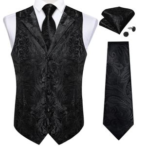 Mens Suit Vest Neck Tie Set Black Paisley Silk Waistcoat For Wedding Party Tuxedo Suits Luxury Sleeveless Jacket Dibangu 240119