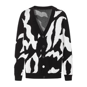Luxury Men's Designer Sweater New Classic Black and White Contrast Jacquard Sweater Cardigan Coat Men's and Women's High Street Size S-L