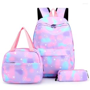 Borse da scuola 3 pezzi/set zaino per laptop tracolla regolabile moda donna nylon da viaggio zaino da lavoro con gradiente carino per