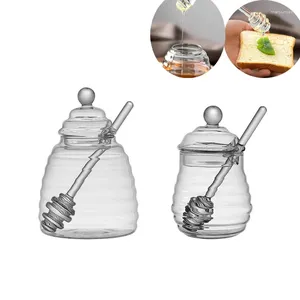 Garrafas de armazenamento de vidro frasco de mel cozinha ferramentas recipiente com dipper e garrafa de tampa para festa de casamento em casa