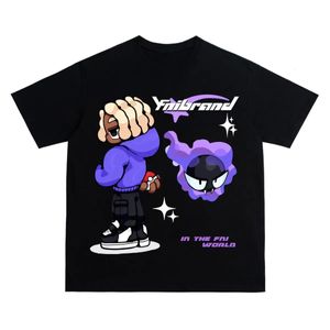 Y2KトップヒップホップレタープリントTシャツ漫画印刷特大のトップスハラジュクファッションカジュアルオールマッチルーズトップストリートウェア240124