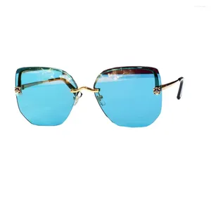 Sunglasses 2024 Large Frame Gradient Sun Glasses Fashion Square Rimless Retro Vintage Luxury UV400