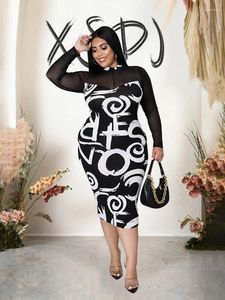 Plus Size Dresses Dress Spring 2024 Wholesale Drop Elegant Chic Slim Fit Long Black Mesh Sleeves Sexy Knee Length
