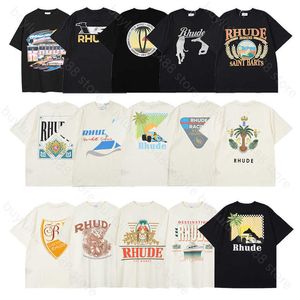 2024 New Men's and Women's Short-sleeved T-shirts High Street Brand Rhudetee Distinguishing Market Currency Letter Poster Printing Summer Couple Loose Trend B6gj