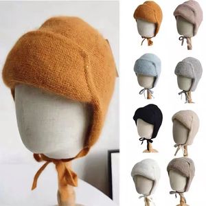 Frauen Winter Angora Stricken Pailletten Earflap Beanies Warme Herbst Outdoor Skifahren Bomber Hüte mit Zubehör für Teenager Großhandel 240127