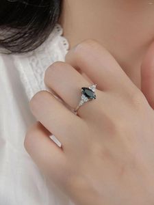 Кольца кластера 2024, модное серебряное кольцо S925, овальное кольцо с черным агатом, бриллиант, европейский и американский простой дизайн, женские