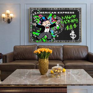 Картины Hisimple Alec Iti Monopoly Millionaire Money Street Art Печать на холсте Картина Time Is Настенная картина Современная гостиная Home Dhwiq