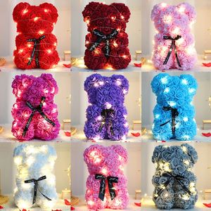 Teddy Rose Bear 25 cm Artificial Flower with Box Light Valentines Day Gift Mamma flickvän Bröllop Birthday Party Decor 240122