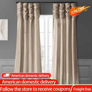 Ruched Faux Taffeta Silk Curtain 120 Inches Long Room Darkening Curtain for Bedroom Living Room 1 Panel 50W X 120L 240118