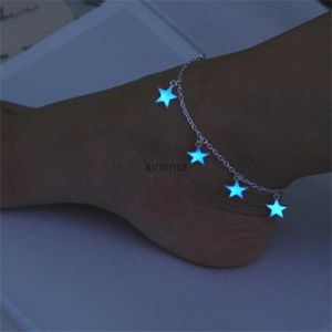 Anklets vintage lysande strand Anklet för kvinnor Glöd i den mörka hjärtfotkedjan Summer Beach Star Foot Ornaments smycken YQ240208