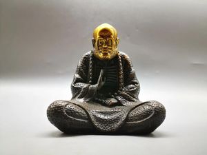 Statuette decorative Buddismo tibetano Tempio Bronzo dorato Statua di Arhat Damo Bodhidharma Dharma Buddha