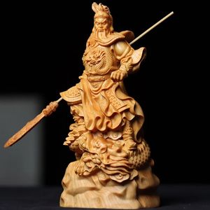 wooden Kowloon Guan Gong Three Kingdoms Period Figures Statue Traditional Handicraft Home Decor Lucky Small 1215cm 240119