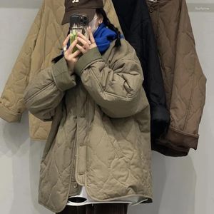 Women's Trench Coats Autumn Winter Jackets Women Vintage Long Sleeve Quilted Single-breasted Cotton Jacket Pocket Streetwear Korean Casual