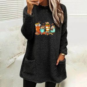 Women's Hoodies College Women Casual Double Fuzzy Halloween Printed Sweatshirt Faux Fleece Zip Pullover Male