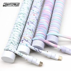 Computer Cables Gradient Mechanical Keyboard Cable Aerial Patch Cord Type-c Spring Wire Manual Spiral With Winding Bar