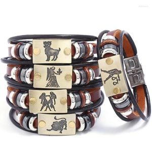 Charm-Armbänder, 12 Sternbilder, Paare, Edelstahl, Schnalle, Leder, Herren-Armband, Großhandel