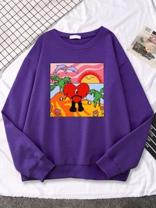 Women's Hoodies Bad Bunny Sad Love Heart Beach Sun Dolphin Palm Tree Womens Clothing Autumn Street Hip Hop Sweatshirt Trend Casual Woman