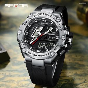 손목 시계 Sanda Men 's Watch 전자 다기능 패션 트렌드 야외 스포츠 LDE 디지털 발광 알람 시계 방수 남성 시계