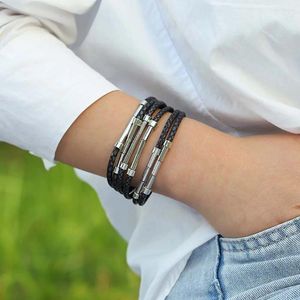 Charm Bilezikler Amorcome Moda Metal Bar Tüpü Boncuklu Çok Katmanlı Deri Halat Sarma Bilezik Kadın Erkek Mücevherleri Femme Pulseiras