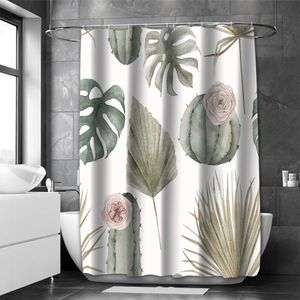 Floral Shapes Bathing Curtain Bathroom Nordic green leaf Shower Curtain Waterproof With 12 Hooks Home Deco Free Ship 240131