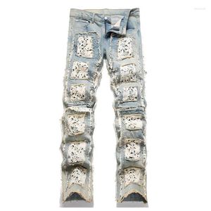 Jeans da uomo Mckkny Toppe ricamate da uomo Pantaloni casual Pantaloni dritti in denim lavato Hip Hop Slim Fit