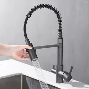 Rubinetti da cucina Rubinetto per acqua pura di alta qualità Rubinetto miscelatore estraibile in ottone girevole nero e freddo