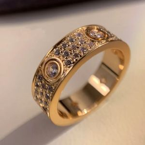 Starry ring Original designer logo engrave 6mm full AAA+ diamond LOVE Ring 18K Gold Silver Rose 750 Titanium Steel Women men lovers wedding Jewelry USA size 6 7 8 9