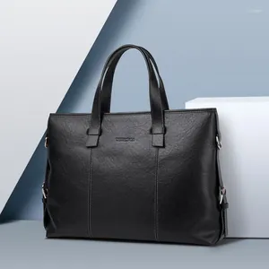 Bortkörningar King Portcase Business Simplicity Men's Handbag äkta läder stor kapacitet axel dator messenger väska