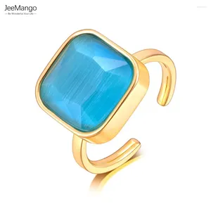 Cluster Rings JeeMango Stainless Steel Opal Natural Cat Eye Stone Adjustable Ring For Women PVD Gold Plated Finger JR23042