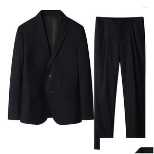 Abiti da uomo Blazer Coldker Giacca Pantaloni 2 pezzi Set 2024 Moda Casual Abito da lavoro Abito da sposo Cappotto Pantaloni Consegna drop Abbigliamento Otqps