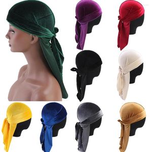 Berets Unisex Men Women Velvet Breathable Bandana Hat Durag Do Doo Du Rag Long Tail Hijab Headwrap Chemo Cap Bonnet Wrap Headwear