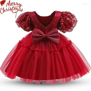 Flickklänningar Baby Girls Christmas Evening Gown Sequins Princess Dress Flower Wedding Costumes Kids Puffy Xmas Party Clothes 2024